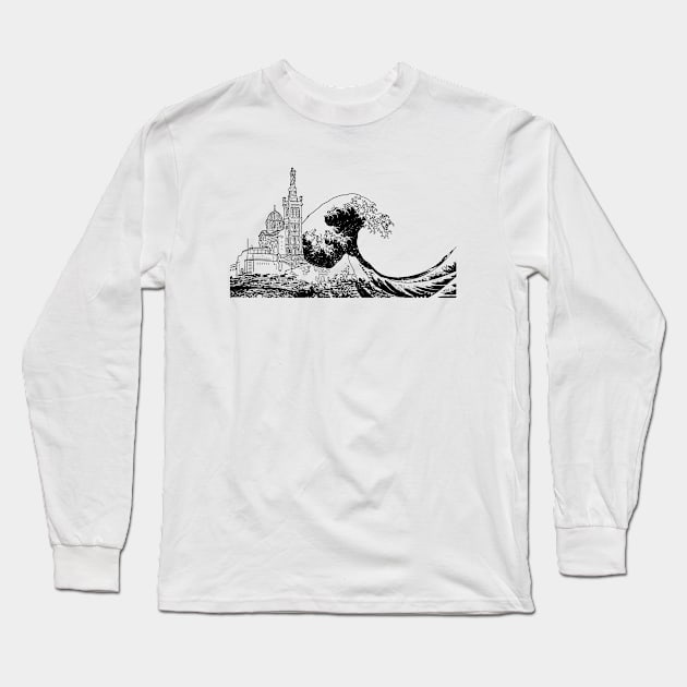 Notre Dame Hokusai Long Sleeve T-Shirt by Gustave Vigneron